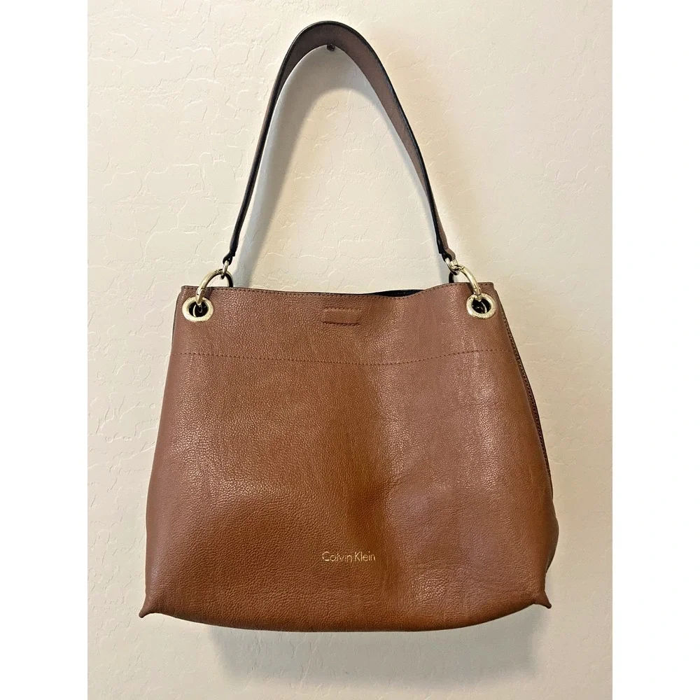 Calvin Klein Women's Reversible Hobo Shoulder Handbag Black Brown Faux Leather